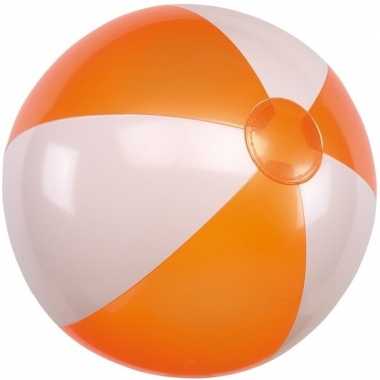 1x opblaasbare strandbal oranje/wit 28 cm speelgoed