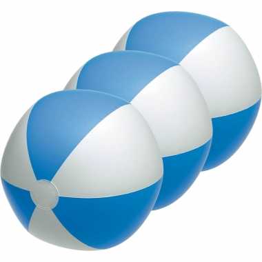 3x opblaasbare strandballen blauw/wit 28 cm speelgoed