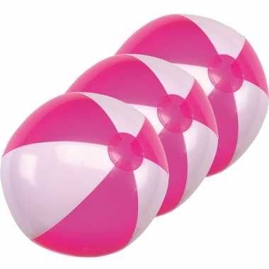 5x opblaasbare strandballen roze/wit 28 cm speelgoed