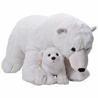 Grote pluche witte ijsbeer met welpje knuffel 76 cm speelgoed