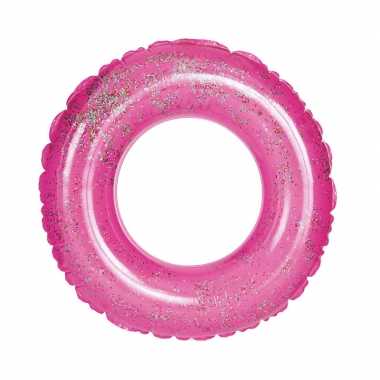Roze opblaasbare zwemband / zwemring glitter 79 cm speelgoed