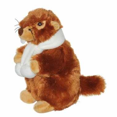Speelgoed knuffel marmot met sjaal 20 cm
