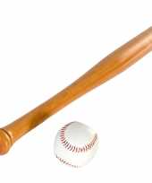 Houten speelgoed honkbalknuppel 73 cm met bal voor kinderen volwassenen