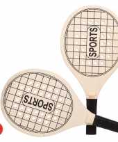 Houtkleurige beachball set met tennisracketprint buitenspeelgoed 10223112