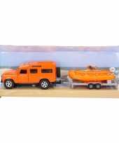 Kinderspeelgoed oranje land rover met reddingsboot