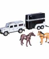 Kinderspeelgoed zilveren land rover met paardentrailer