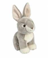 Pluche grijs konijn haas knuffel zittend 18 cm speelgoed