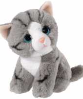 Pluche grijze kat poes knuffel 14 cm speelgoed