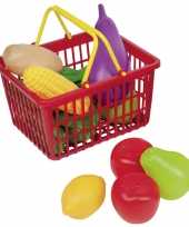 Rood speelgoed boodschappen winkelmandje met groente en fruit 11 delig