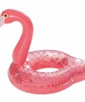 Roze glitter flamingo opblaasbare zwemband zwemring 55 x 74 x 56 cm kids speelgoed