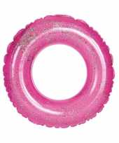 Roze opblaasbare zwemband zwemring glitter 79 cm speelgoed
