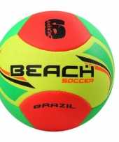 Speelgoed strandvoetbal geel oranje groen 22 cm voor kinderen volwassenen