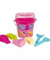 Strand zandbak speelgoed roze emmer met vormpjes en schepjes