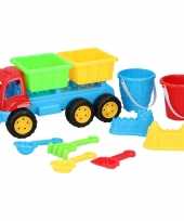 Zandbak speelgoed blauwe truck kiepwagen dubbele container 35 cm