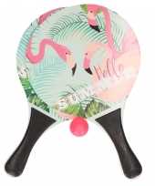 Zwarte beachball set met flamingoprint buitenspeelgoed